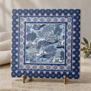 Azul Chic toile de monograma chinês de salgueiro b