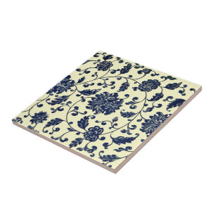 ~ azul chinês das flores & das folhas de Delft * 