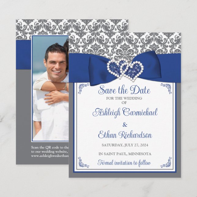 Azul, Cinza, Amor Branco Corações Foto Salvar a Da (Frente/Verso)