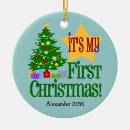 Azul claro com o primeiro ornamento de Natal do be