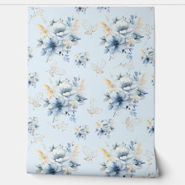 Azul claro e floral dourado