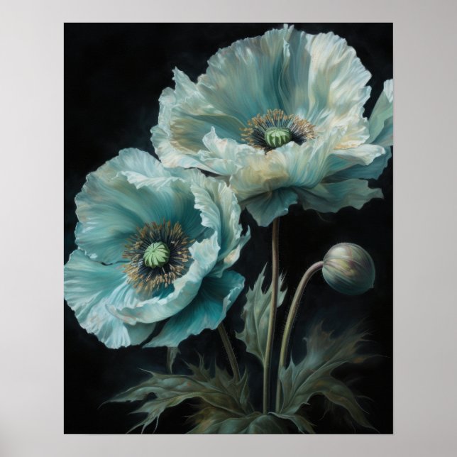 Azul-claro Flores de Arte Impressão Poster (Frente)