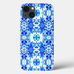 Azul Cobalto e Branco Padrão de Azulejo em Batik