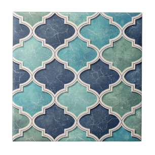Azul Cobalto e Turquesa Quatrefoil - Mosaico Medit