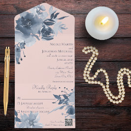 Azul com Dusty de Cor-de-Água, Floral em Blush com