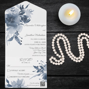 Azul com Dusty de Cor-de-Água Floral em Código QR