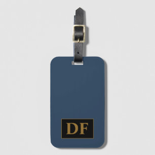 Azul com Etiqueta de Bagagem de Iniciais Dourados
