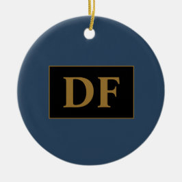 Azul Com Iniciais Dourados De Ornamento Cerâmico