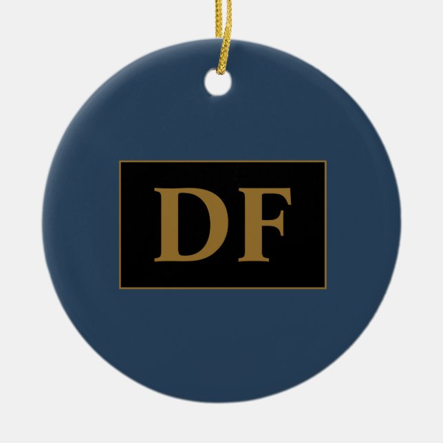 Azul Com Iniciais Dourados De Ornamento Cerâmico (Frente)