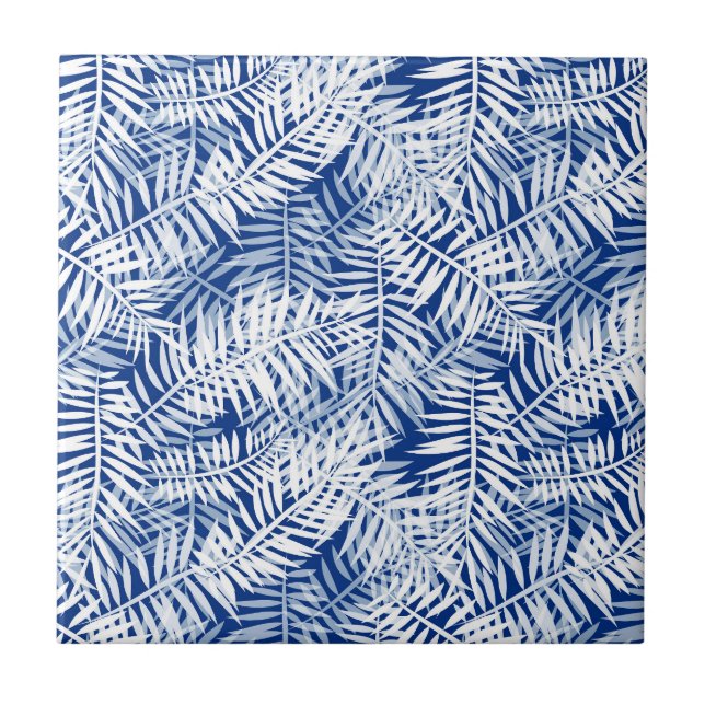 Azul com padrão tropical branco (Frente)