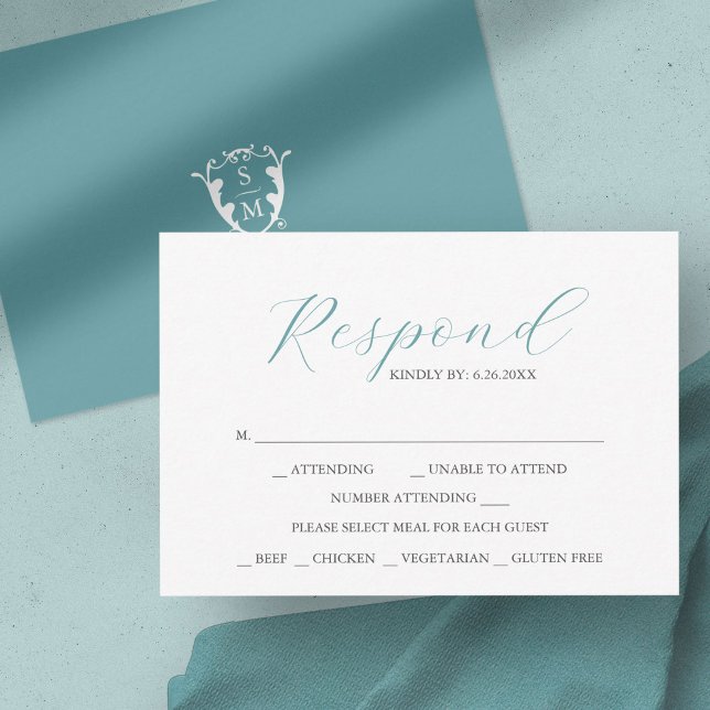 Azul com placas RSVP Monogramas de escolha de refe (monogram wedding crest custom rsvp card)