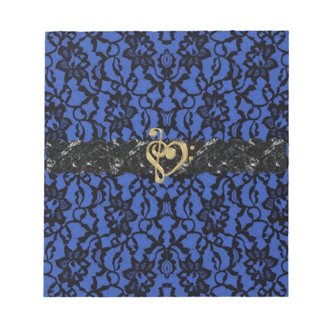 Azul com rendas pretas e Dourado bloco de notas (Frente)