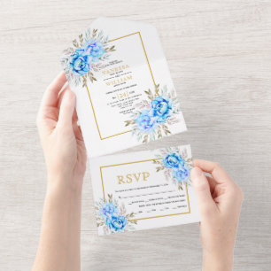 Azul, cor-d-água, flores douradas, casamento