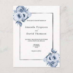 Azul, cor-de-prata branca, convite para o casament