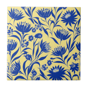 Azul Cornflower Moderno Floral Amarelo