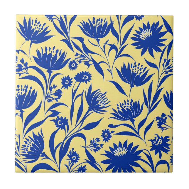 Azul Cornflower Moderno Floral Amarelo (Frente)