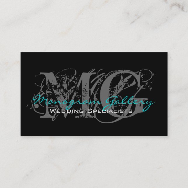 Azul customizável do cartão de visita do monograma (Frente)