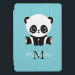 Azul de bolha personalizada Panda branca monograma<br><div class="desc">Um urso panda giro sentado no chão sobre um fundo azul de pastilha elástica. Personalize com seu monograma e nome ou exclua texto em caixas de texto sem nome.</div>