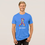 Azul de Fita de Consciência do Autismo Personaliza<br><div class="desc">Camisetas de reconhecimento do Autismo personalizado com camisetas azuis triblendadas para uma caminhada de arrecadação de fundos ou festa para sensibilizar amigos autistas ou familiares. Uma legal mãe ou um pai do autismo que pode ser personalizado com qualquer texto abaixo da fita quebra-cabeça de azul,  amarelo e vermelho.</div>