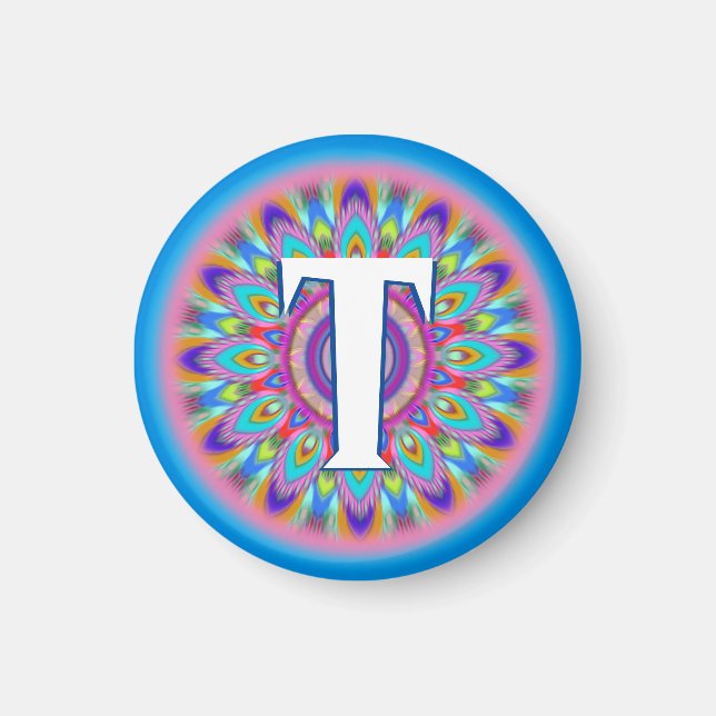 Azul de imã de geladeira psicodélico de iniciais p (Frente)