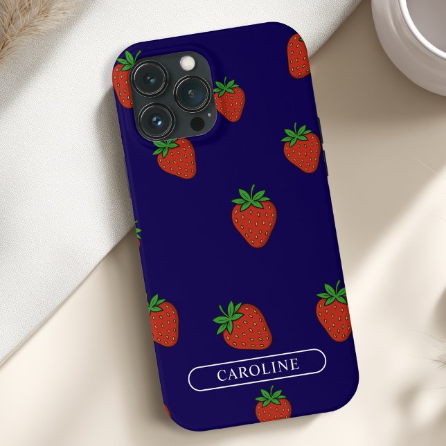 Azul de Morango Personalizado (Custom Strawberry Case-Mate Blue iPhone Case with your Name or Text)