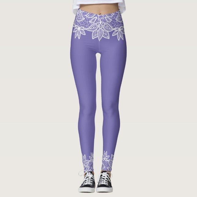 Azul de Regência com Leggings Spandex do Lace Look (Frente)