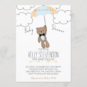 Azul do bebé do convite do urso de ursinho do chá