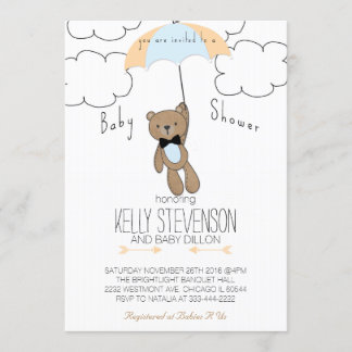 Azul do bebé do convite do urso de ursinho do chá