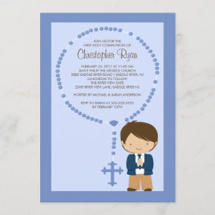 Azul do menino do convite do comunhão do rosário