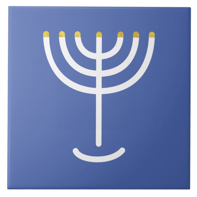 Azul Dourado branco Menorah (Frente)