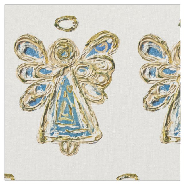 Azul, Dourado Guardian Angel Art Tecido Material (Detalhe)