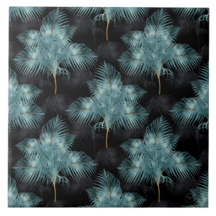 Azul-Dourado-metálico tropical e folhas de palma