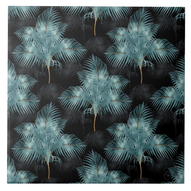 Azul-Dourado-metálico tropical e folhas de palma n (Frente)