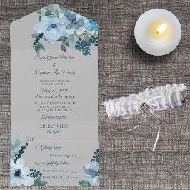 Azul Dusty Aquarela Floral em Cinza Pálida