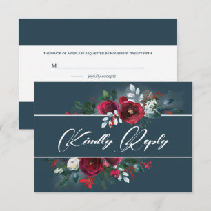 Azul Dusty Cartão RSVP de Casamento Burgundy Blo