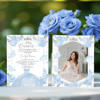 Azul Dusty De Convite De Fotografia Mis Quince