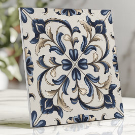 Azul e Bege Floral Scroll Vintage