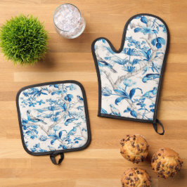 Azul e Branca Chinoiserie Bird Floral Elegante