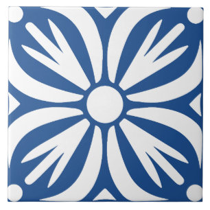 Azul e branco abstrato floral geométrico