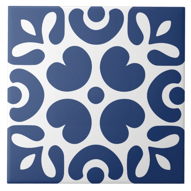 Azul e branco abstrato floral geométrico  (Frente)