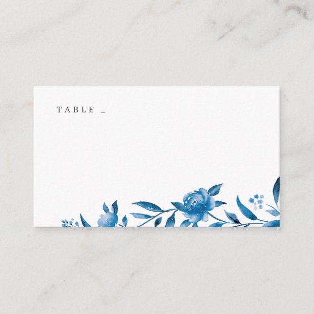 Azul e branco aquarela floral cartões de casamento (Frente)