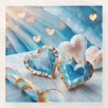 AZUL E BRANCO COM CORAÇÕES EDGADAS DOURADAS