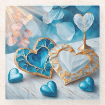 AZUL E BRANCO COM CORAÇÕES EDGADAS DOURADAS