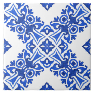 Azul e Branco com Padrão Mediterrâneo