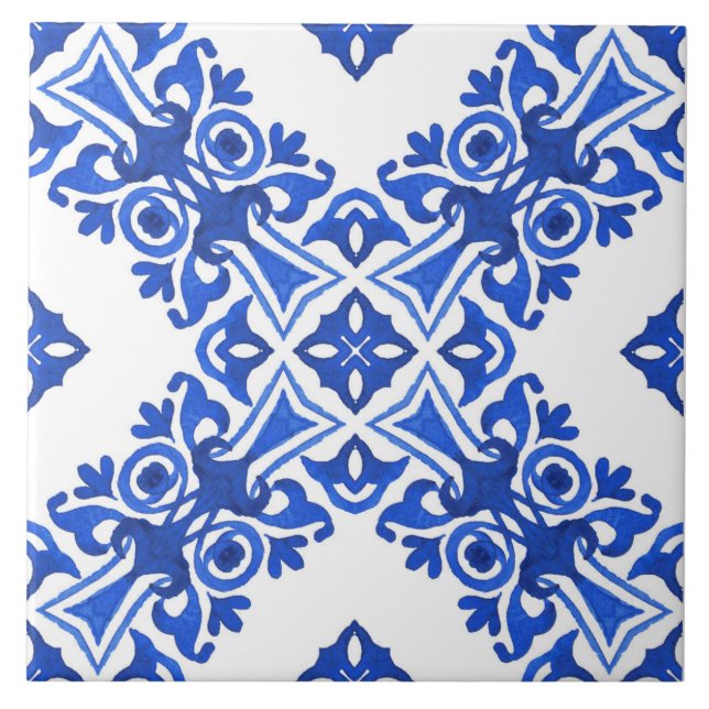 Azul e Branco com Padrão Mediterrâneo (Frente)