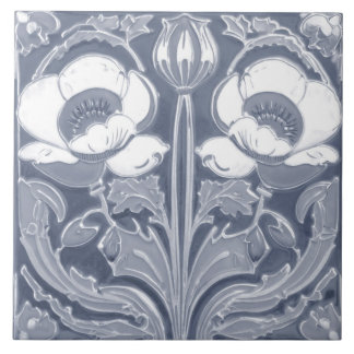 Azul e Branco Flor Deco Nouveau Arte Foliar