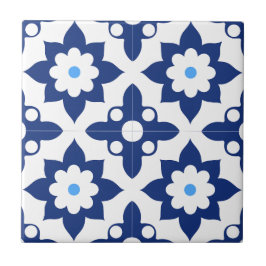 Azul e Branco floral Geométrico