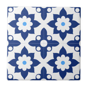 Azul e Branco floral Geométrico