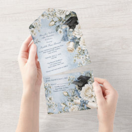 Azul e Branco Floral Vestido de Graduação Uma Peça