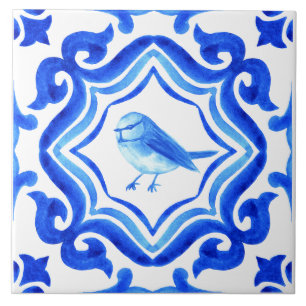 Azul e branco Italiano Pintado à Mão Mediterrâneo